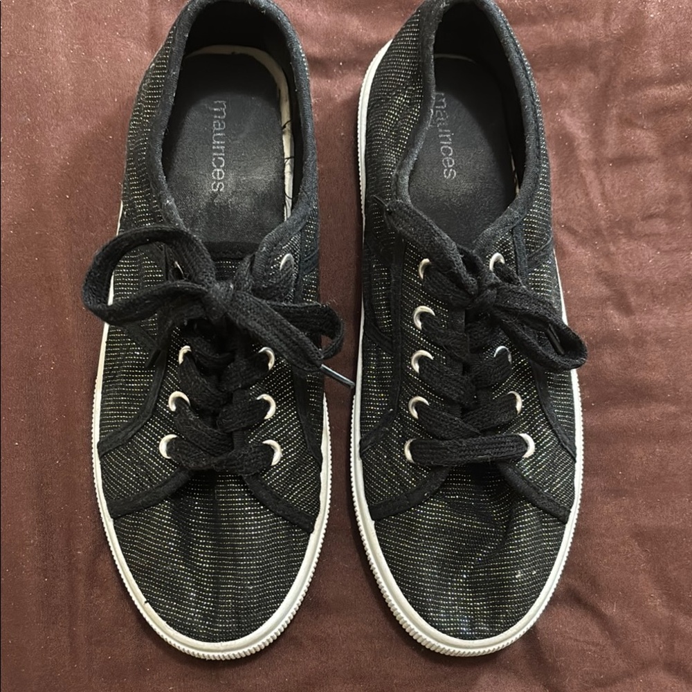 Maurices Black Sneakers with Denim Texture and Lace-Up Design